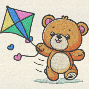 Cute Bear with Kite Embroidery Design