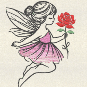 Fairy Girl with Rose Embroidery Design