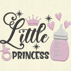 Little Princess Embroidery Design – Baby Girl Bottle & Crown