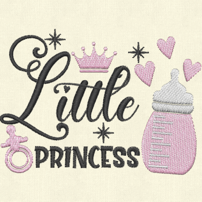 Little Princess Embroidery Design – Baby Girl Bottle & Crown