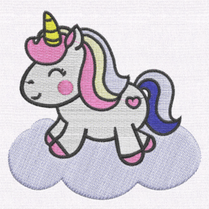 Cute Unicorn on Cloud Embroidery Design