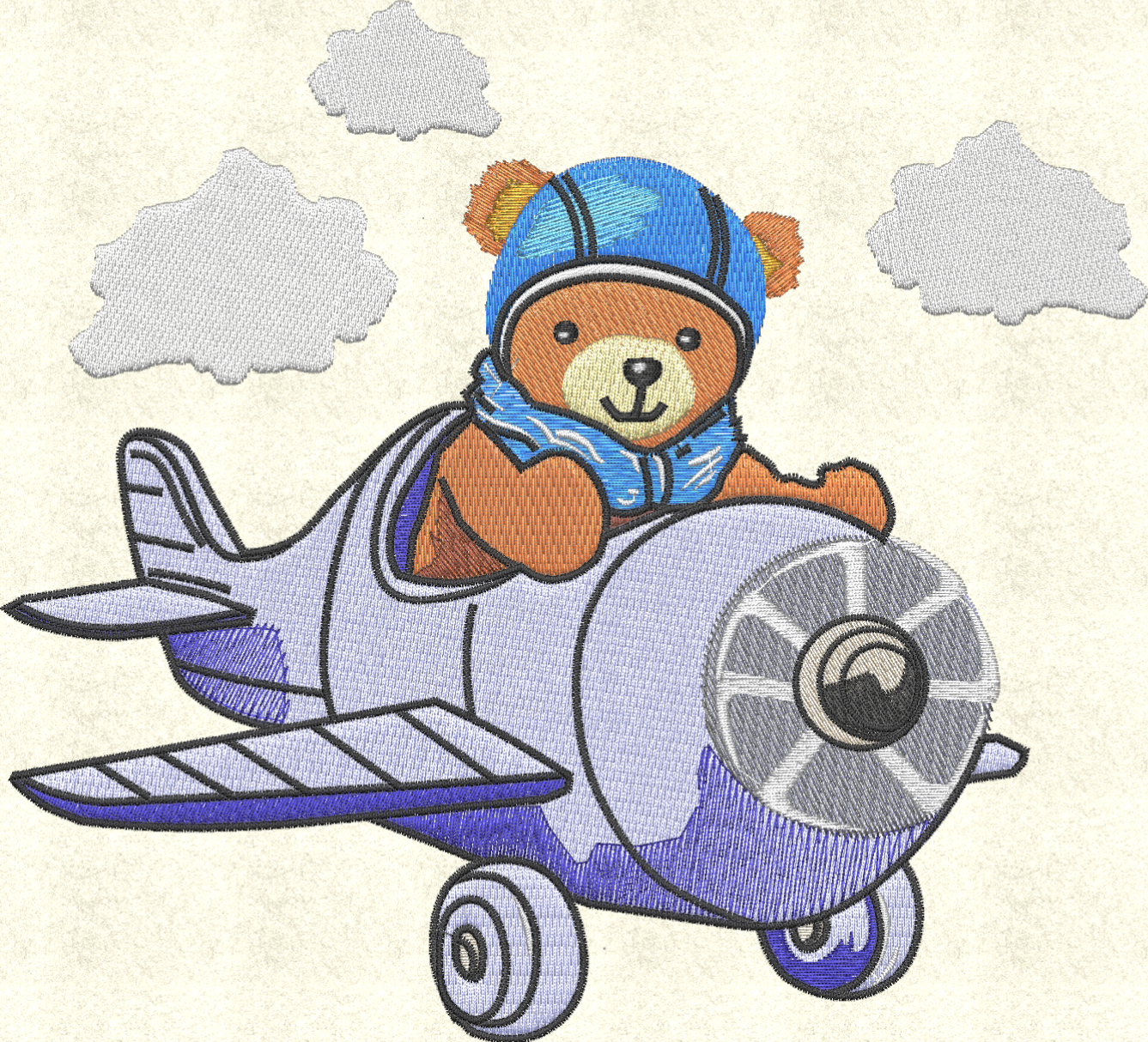 Flying Bear in Airplane Embroidery Design