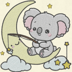 Koala on Moon Embroidery Design – Baby Sleep Theme
