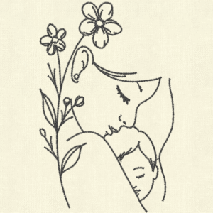 Mother and Baby Line Art Embroidery Design