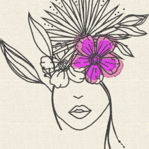 Boho Goddess Line Art - Floral Portrait Machine Embroidery Design (Multi-Format)