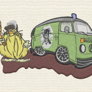 Retro Cartoon Van & Caveman Machine Embroidery