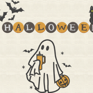 Spooky Ghost with Tumbler Halloween-Machine Embroidery Design