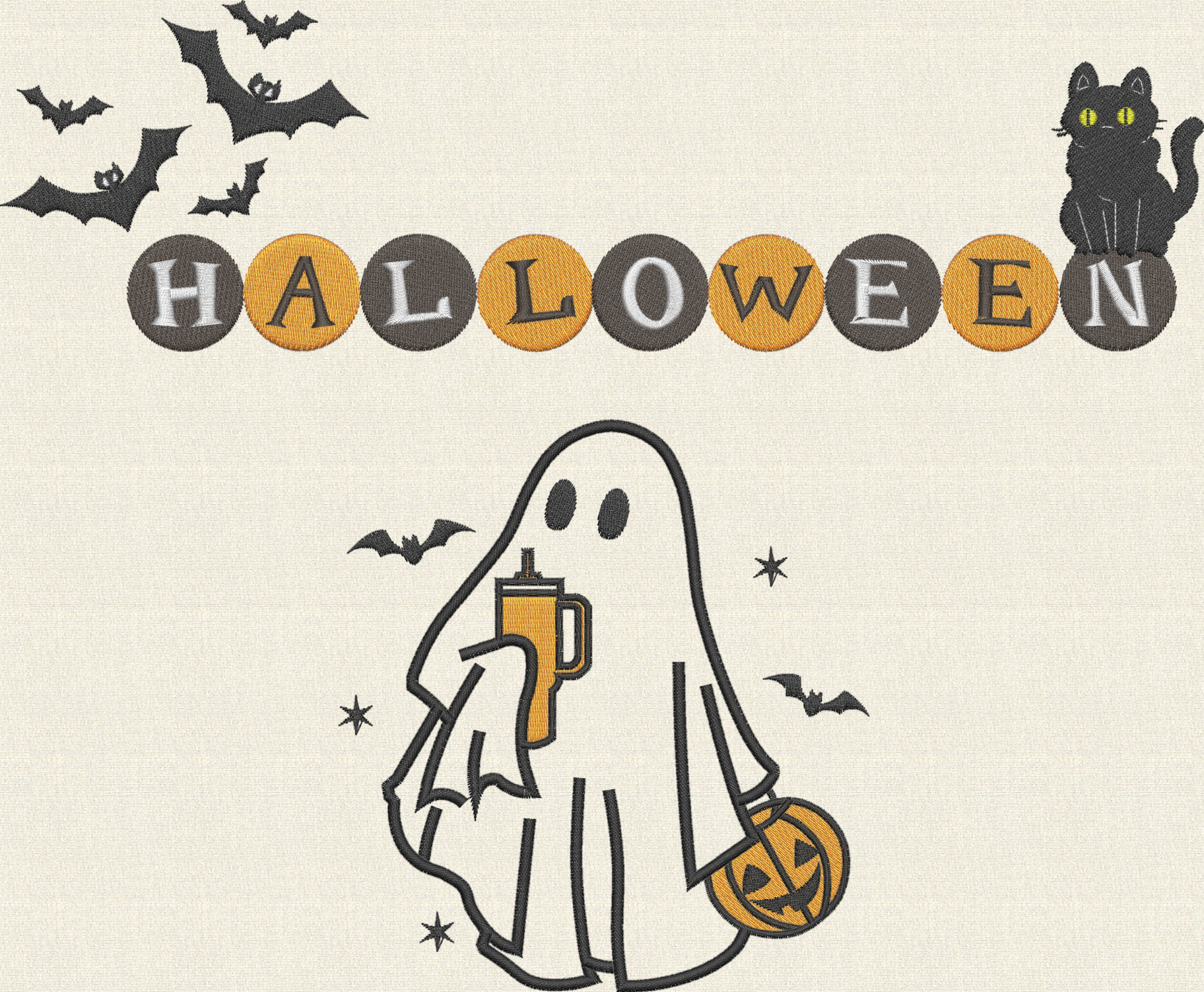 Spooky Ghost with Tumbler Halloween-Machine Embroidery Design