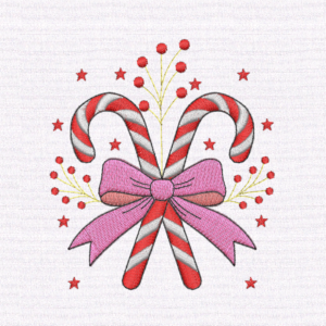 Christmas Candy Canes & Bow - Embroidery Design